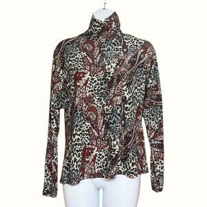 Stylish Animal Print Paisley High Neck  Long Sleeve Top Old Money Classic
